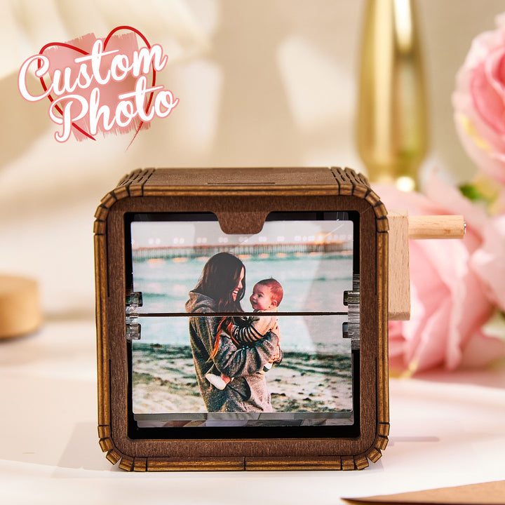 Custom 8/16 Photos Music Flipbook Frame Animation Machine Mechanical Hand-cranked Photo Album with Light Unique Mother's Day Gifts