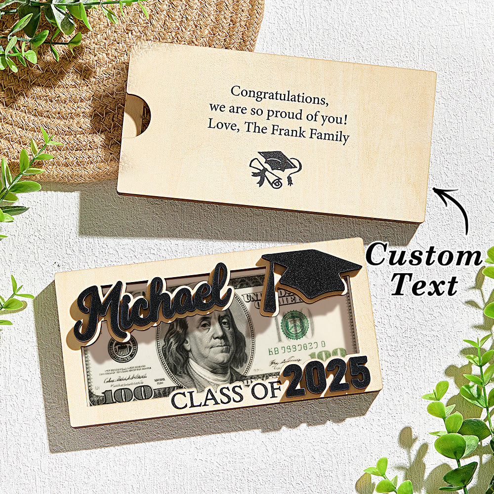 Custom Name & Text Graduation Money Holder Wooden Keepsake Graduation Gift