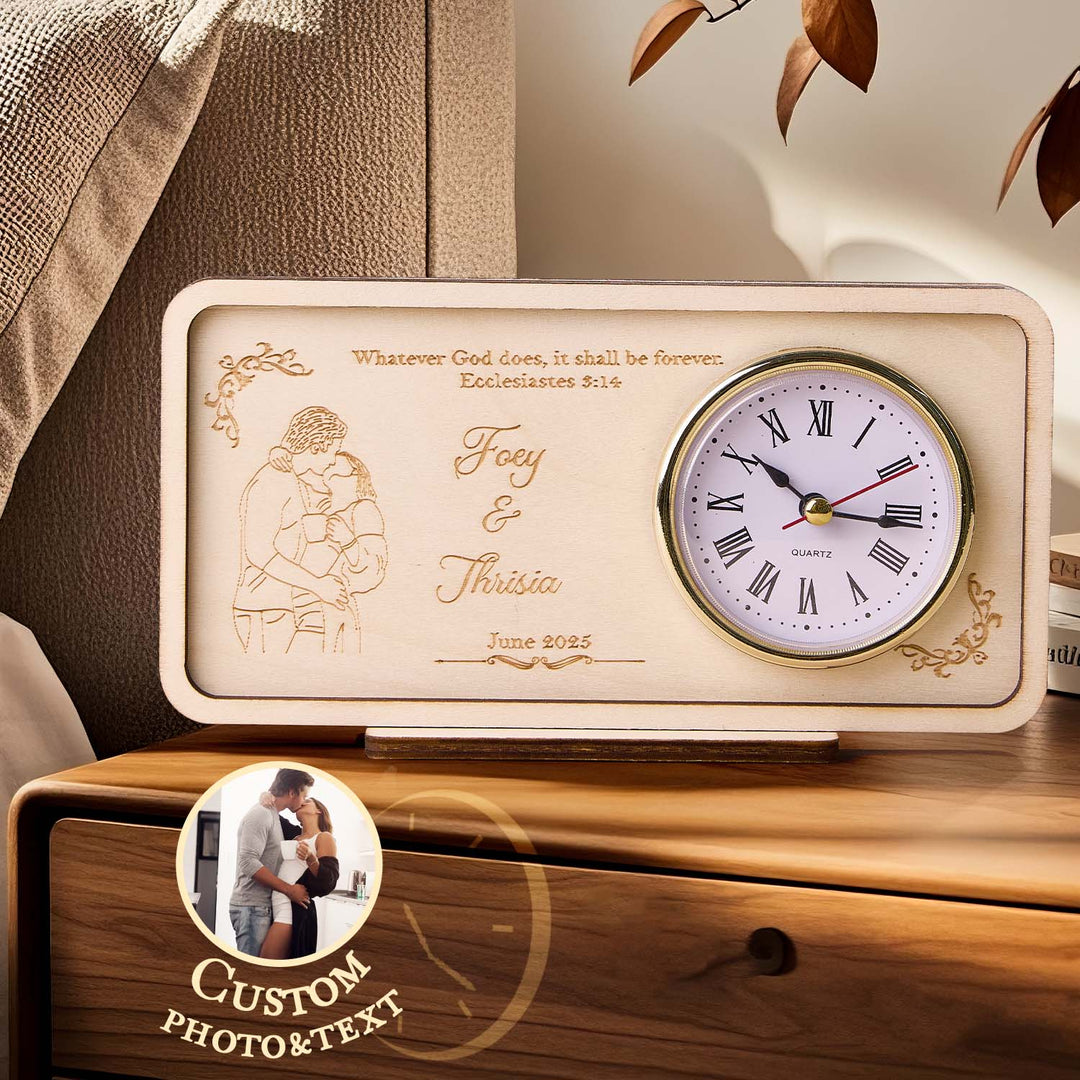 Personalized Wooden Clock Can Custom Photo And Text Wedding Gifts Anniversary Gifts
