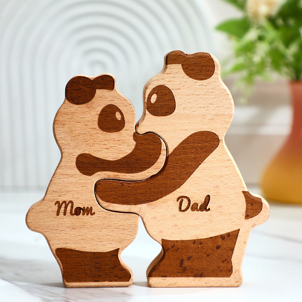 Custom Names Wooden Panda Family Block Puzzle Home Decor Gifts