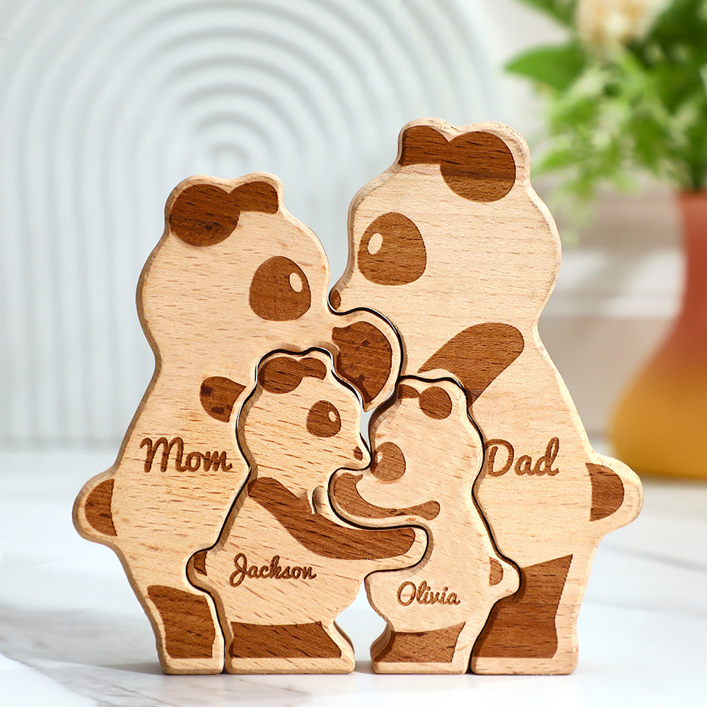 Custom Names Wooden Panda Family Block Puzzle Home Decor Gifts
