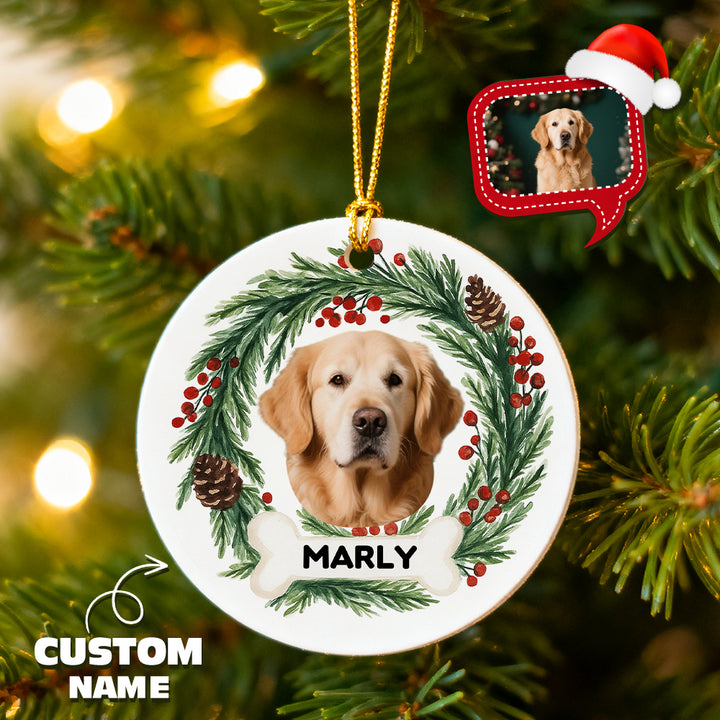 Personalized Pet Photo Christmas Ceramic Ornament – Custom Name Hanging Decoration Gift for Pet Lovers