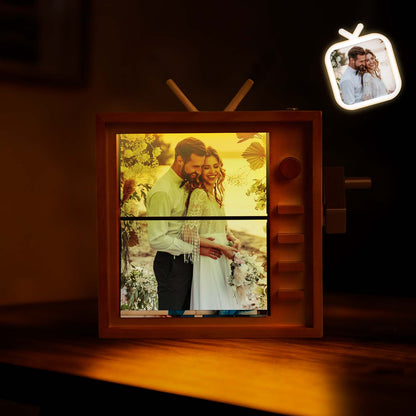 (16*16cm Large Size) Custom Photo Hand-cranked Flipbook Frame Vertical Television Animation Machine Photo Album with Light Memorial Gift