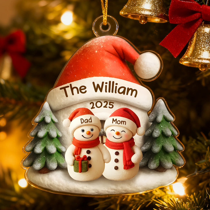 Personalized Family Snowman Acrylic Ornament – Custom Name & Text Christmas Tree Decoration