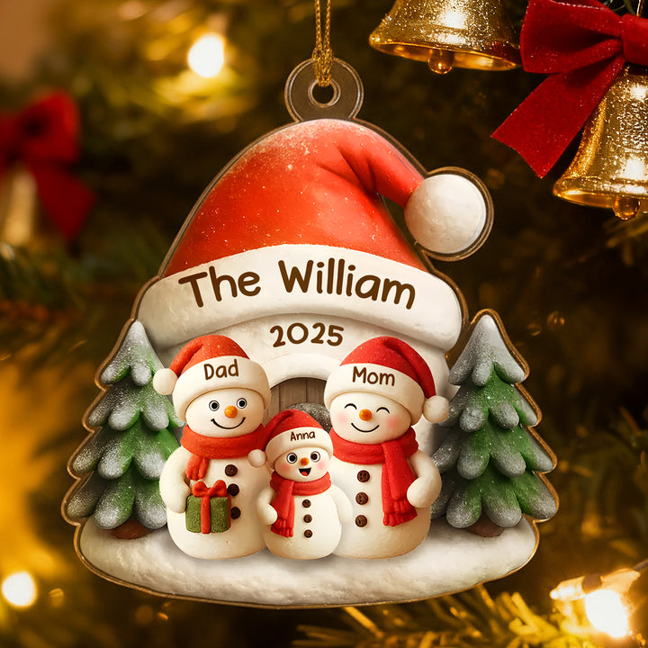 Personalized Family Snowman Acrylic Ornament – Custom Name & Text Christmas Tree Decoration