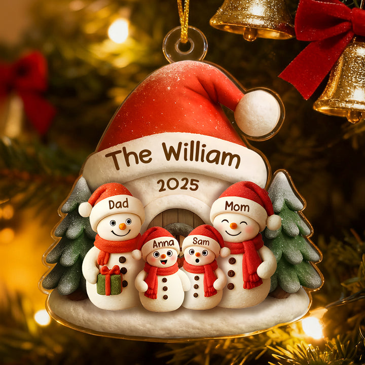 Personalized Family Snowman Acrylic Ornament – Custom Name & Text Christmas Tree Decoration