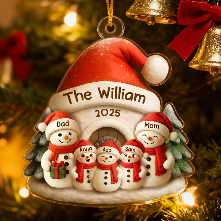 Personalized Family Snowman Acrylic Ornament – Custom Name & Text Christmas Tree Decoration