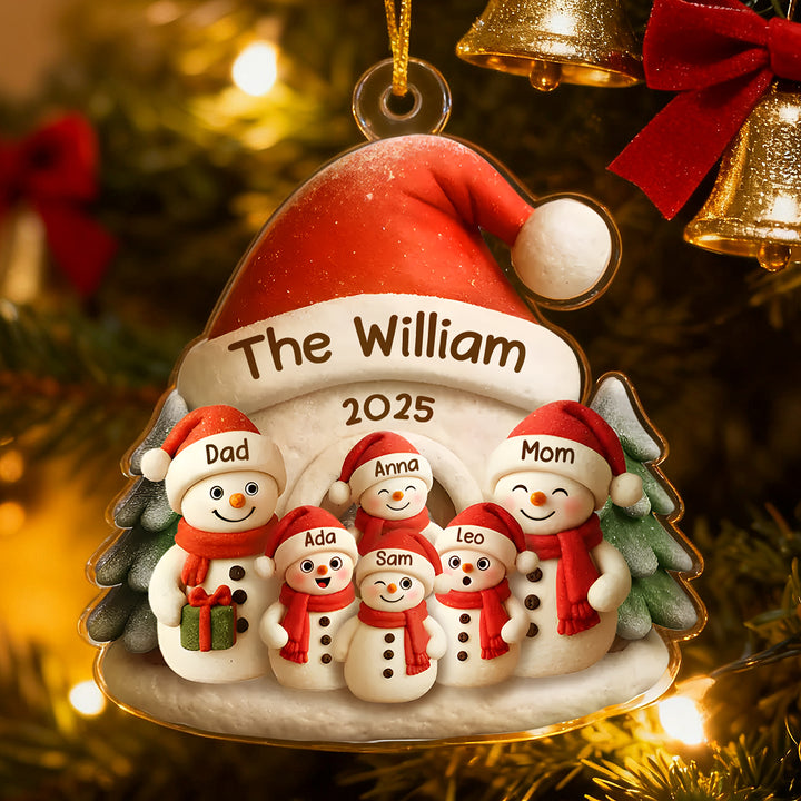 Personalized Family Snowman Acrylic Ornament – Custom Name & Text Christmas Tree Decoration
