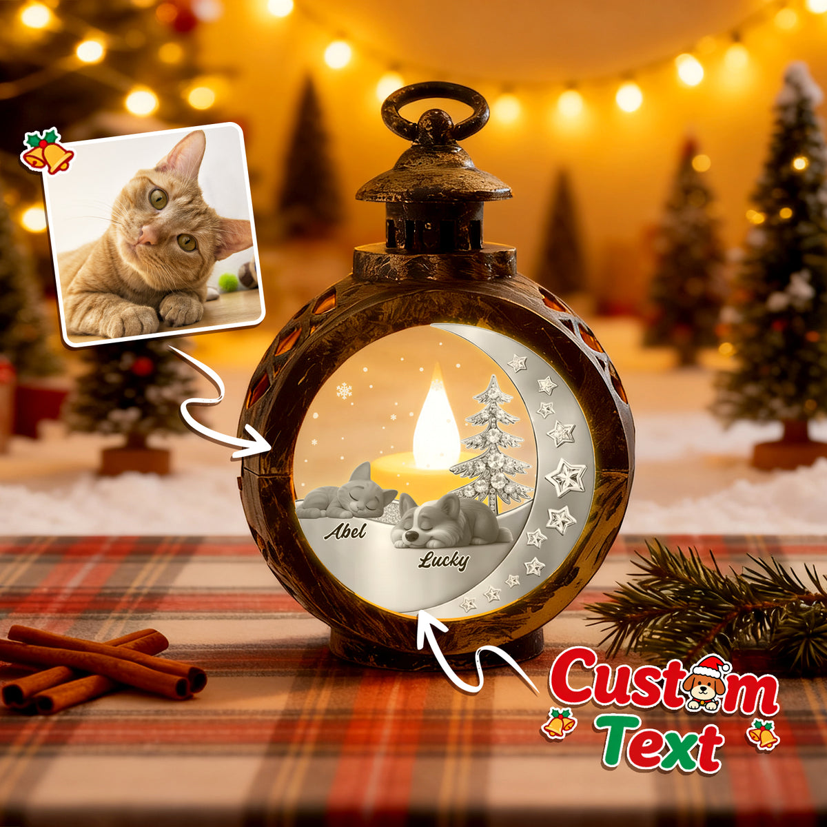 Custom 2 Pets Photo into Cartoon Style Ornament – Personalized Pet Name Christmas Gift for Pet Lovers