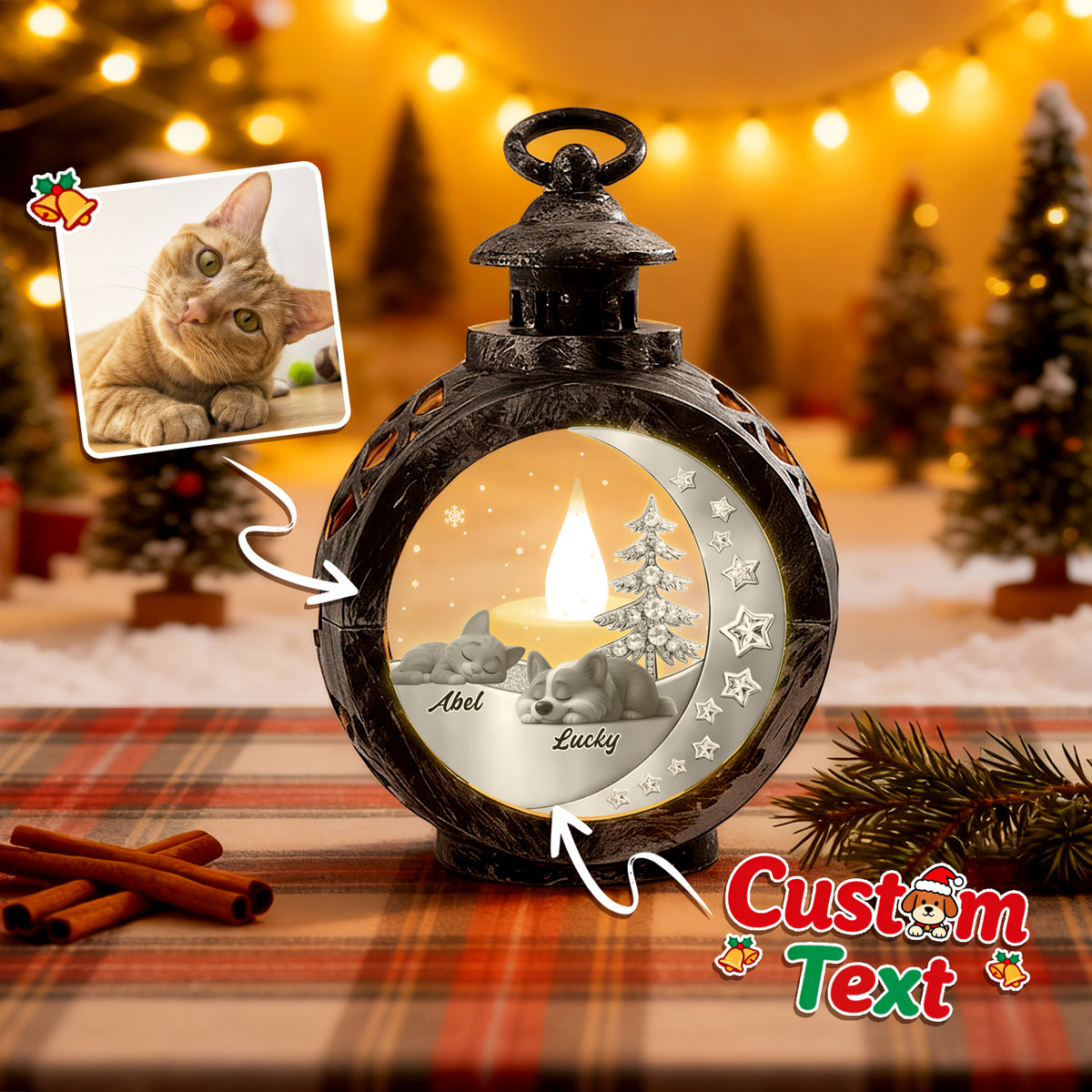Custom 2 Pets Photo into Cartoon Style Ornament – Personalized Pet Name Christmas Gift for Pet Lovers