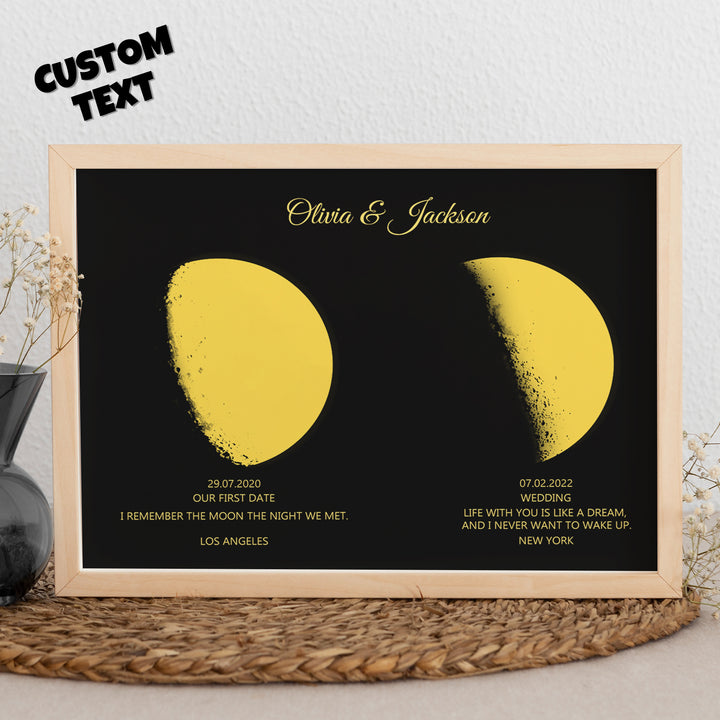Mother's Day Gifts Custom Moon Phase and Names Wooden Frame with Personalized Text Gold Moon