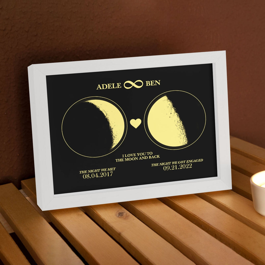 Custom Moon Phase Custom Couple Art Frame 2 Moon Phases Design - For Valentine's Day Gifts