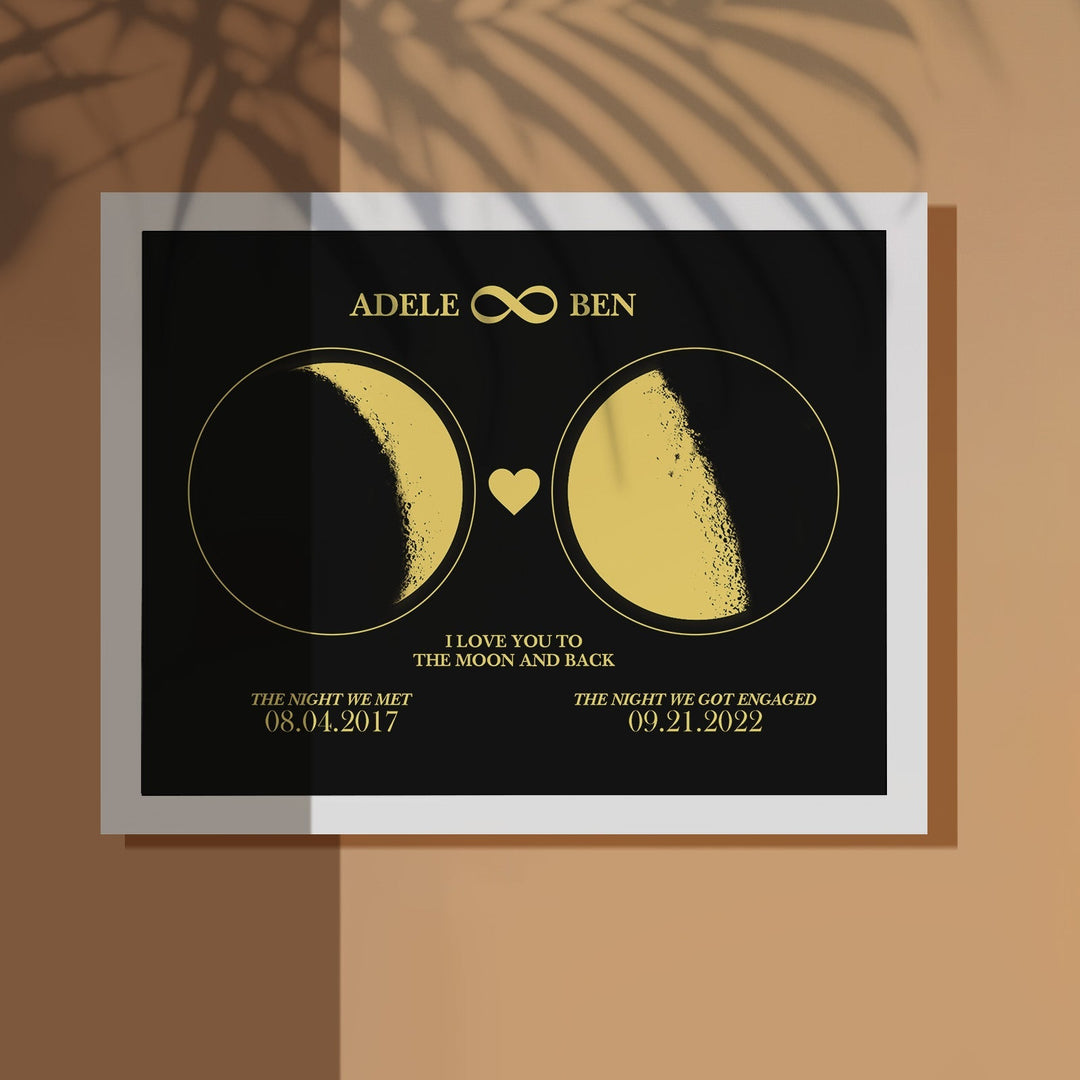 Custom Moon Phase Custom Couple Art Frame 2 Moon Phases Design - For Valentine's Day Gifts