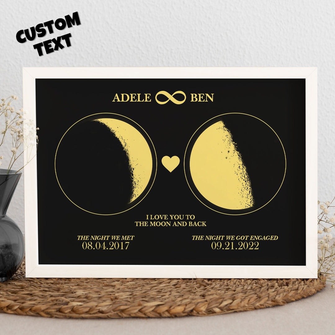 Custom Moon Phase Custom Couple Art Frame 2 Moon Phases Design - For Valentine's Day Gifts