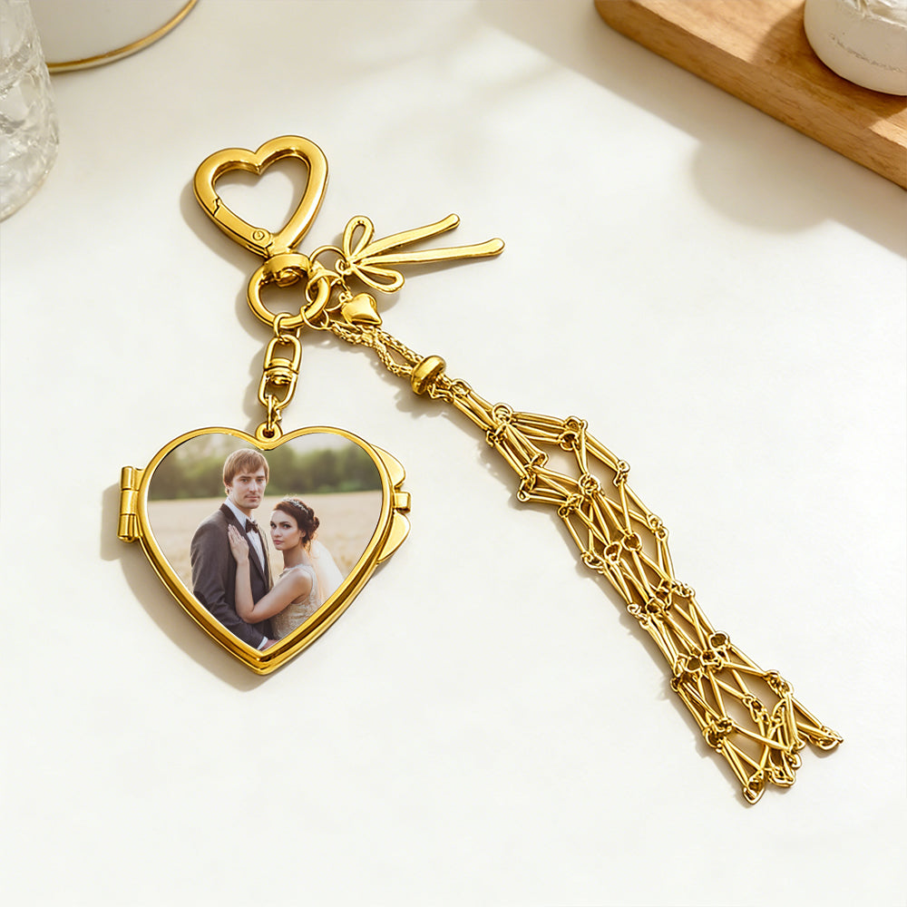 Personalized Photo Lipstick Keychain with Mirror Metal Makeup Bag Charm Valentine's Day Gifts