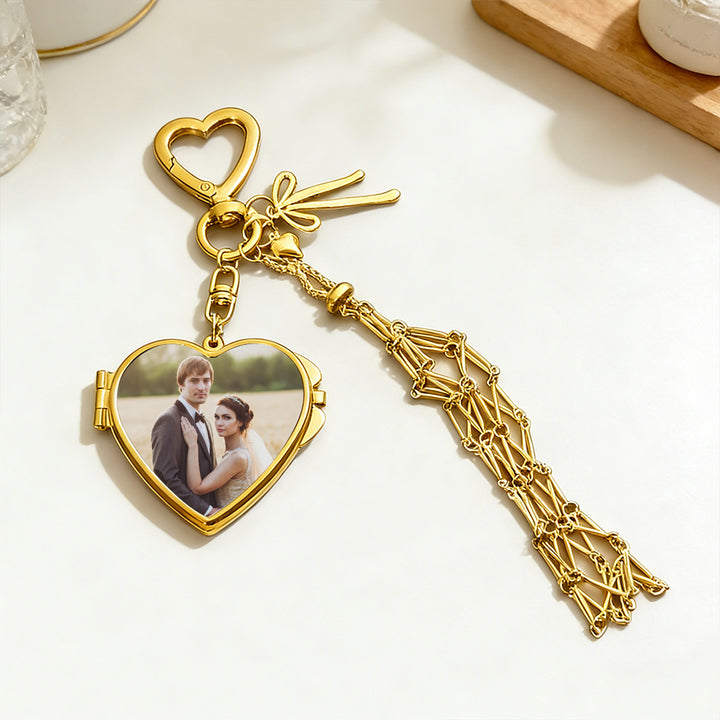 Personalized Photo Lipstick Keychain with Mirror Metal Makeup Bag Charm Valentine's Day Gifts
