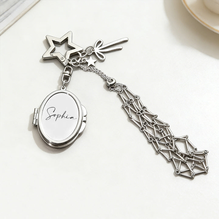 Personalized Text Lipstick Keychain with Mirror Metal Makeup Bag Charm Valentine's Day Gifts
