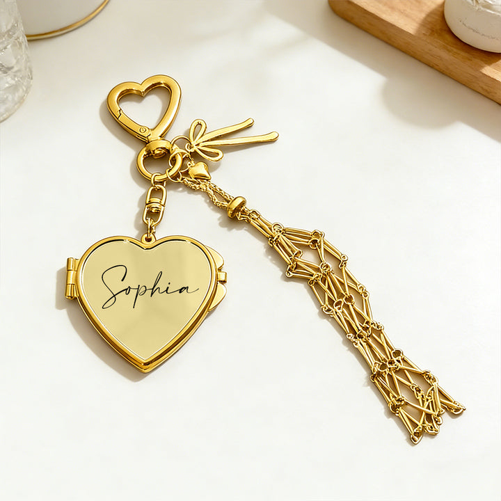 Personalized Text Lipstick Keychain with Mirror Metal Makeup Bag Charm Valentine's Day Gifts