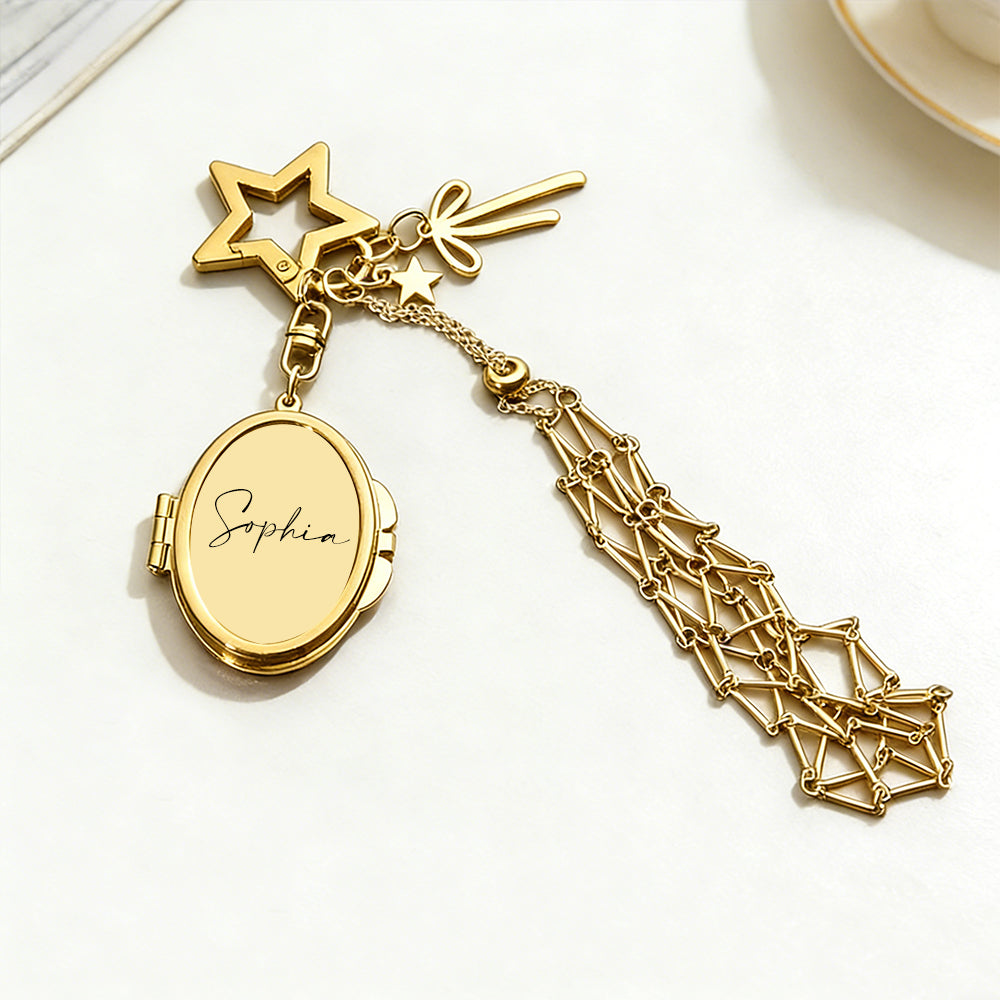 Personalized Text Lipstick Keychain with Mirror Metal Makeup Bag Charm Valentine's Day Gifts