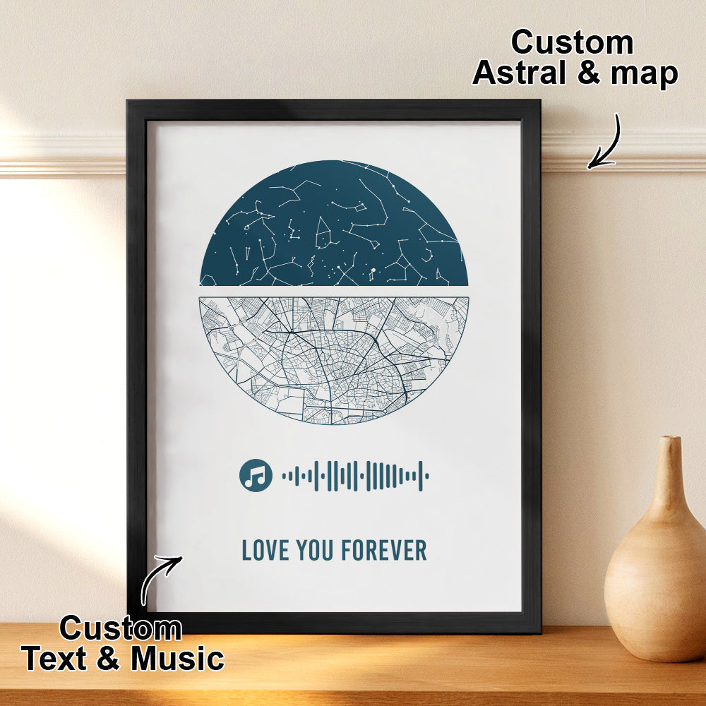 Custom Music Frame Custom Night Sky and Map Gift Anniversary Gift for Lover Wedding Gift