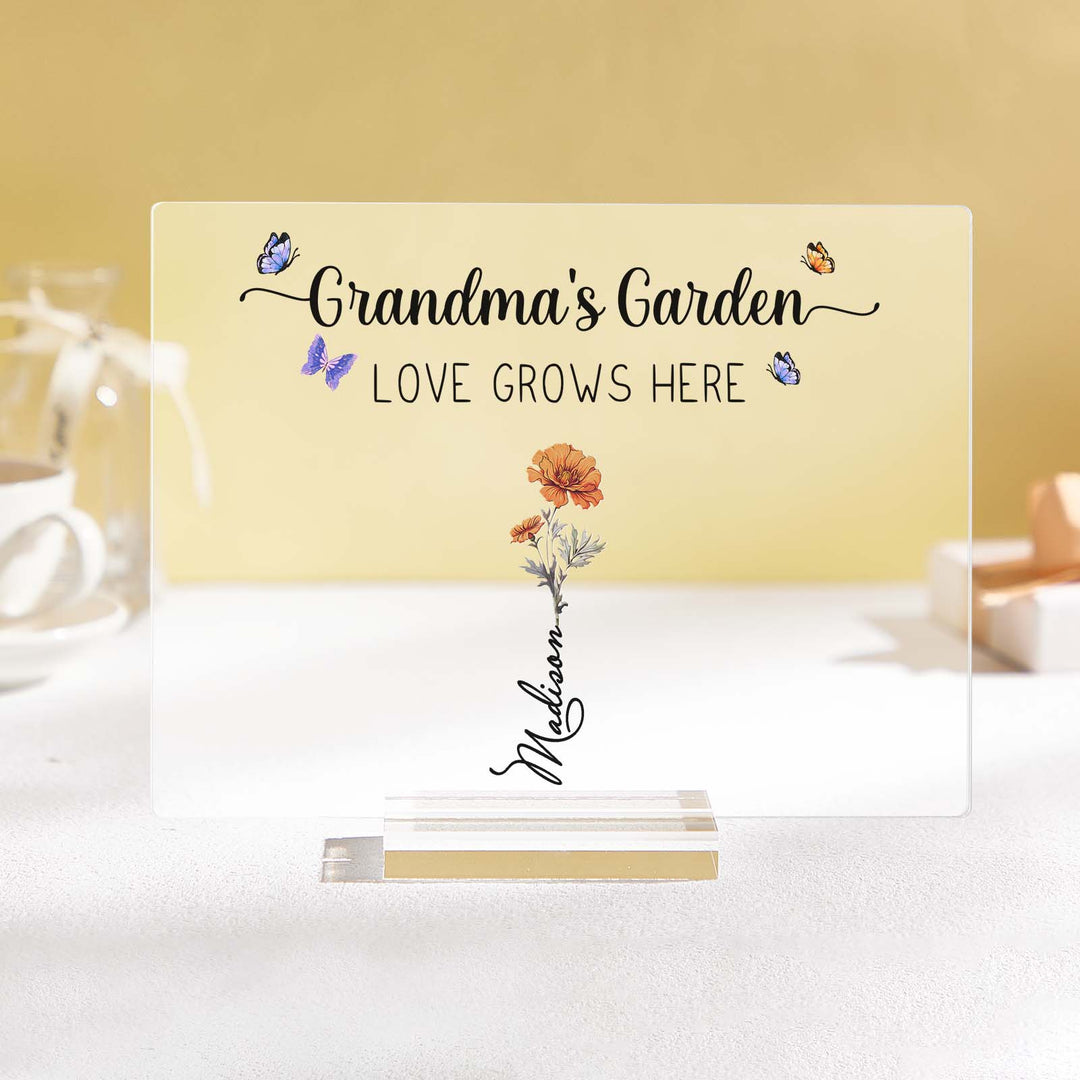 Personalized Grandma's Garden Plaque Custom Birth Flower Sign Mother's Day Gift for Grandma