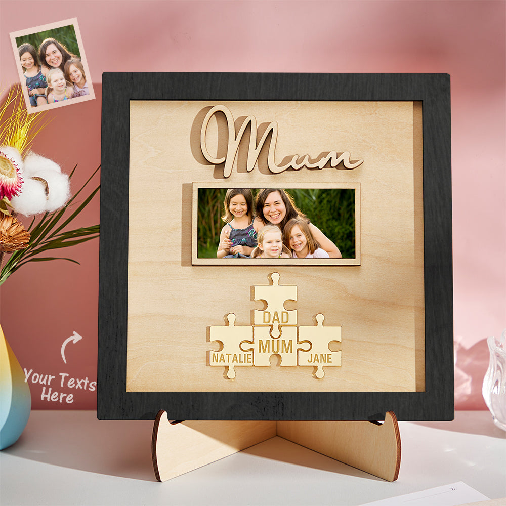Custom Photo Engraved Ornament Mother's Day Puzzle Wooden Commemorate Gifts