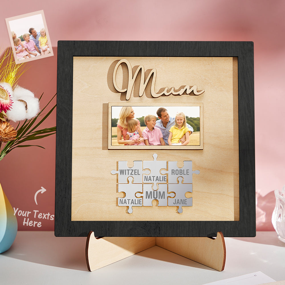 Custom Photo Engraved Ornament Mother's Day Puzzle Wooden Commemorate Gifts