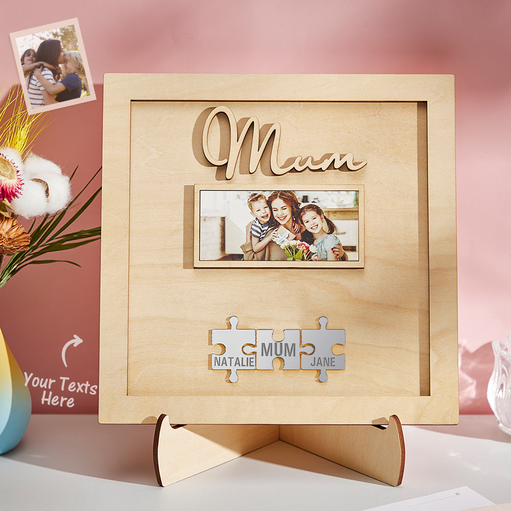 Custom Photo Engraved Ornament Mother's Day Puzzle Wooden Commemorate Gifts