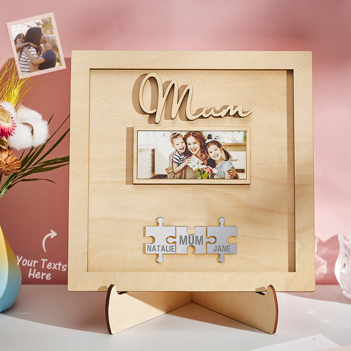 Custom Photo Engraved Ornament Mother's Day Puzzle Wooden Commemorate Gifts