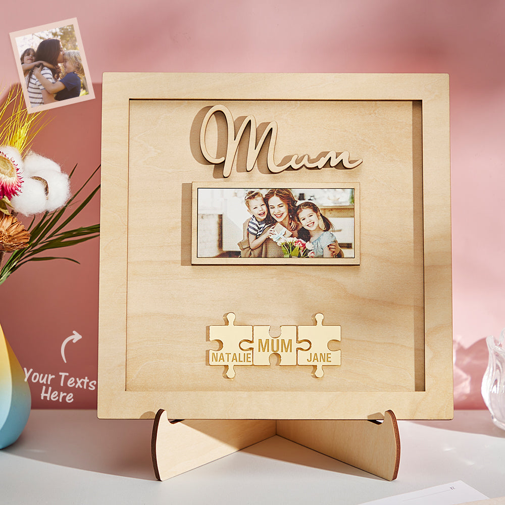 Custom Photo Engraved Ornament Mother's Day Puzzle Wooden Commemorate Gifts