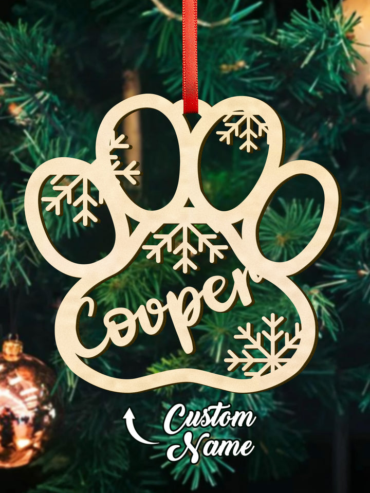 Personalized Name Dog Paw Snowflake Ornaments – Custom Christmas Tree Decorations
