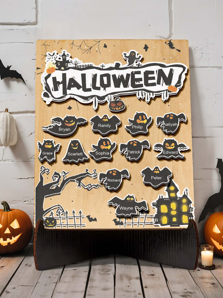 Personalized Hallowmas Wooden Ornament with Name Ghost Plaque for Halloween Gift