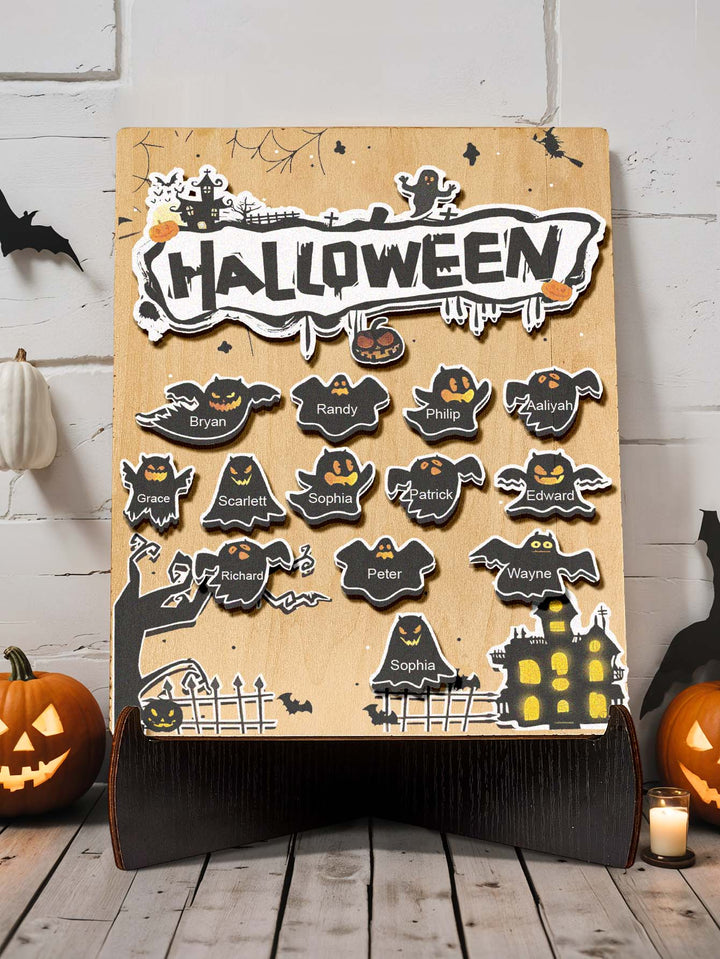 Personalized Hallowmas Wooden Ornament with Name Ghost Plaque for Halloween Gift