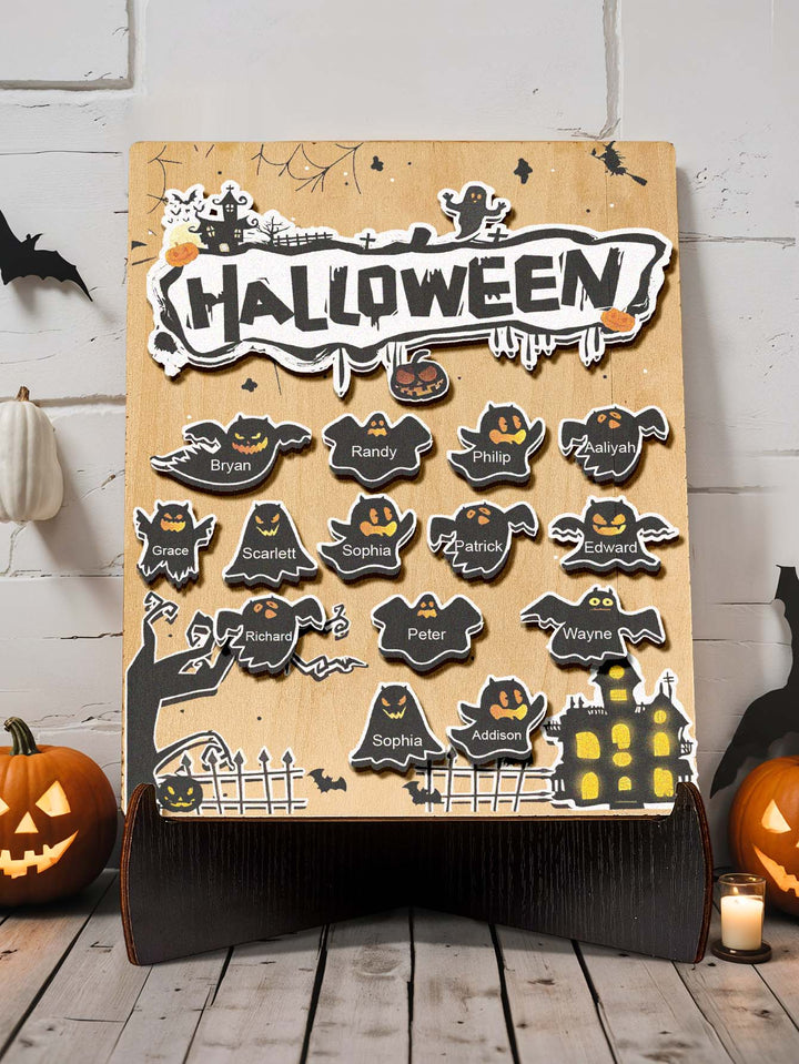 Personalized Hallowmas Wooden Ornament with Name Ghost Plaque for Halloween Gift