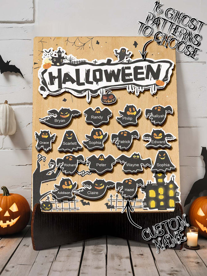 Personalized Hallowmas Wooden Ornament with Name Ghost Plaque for Halloween Gift