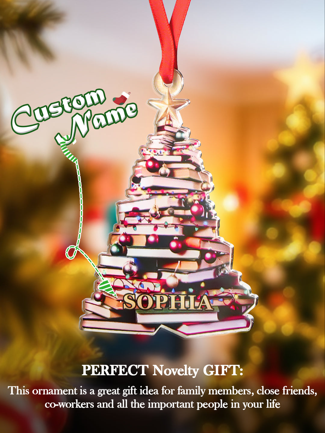 Personalized Christmas Book Tree Name Ornament Christmas Decoration Gift for Book Lover
