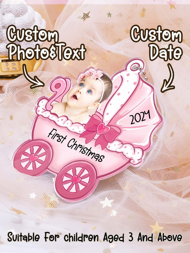 Personalized Baby's Carriage Ornament Photo Christmas Ornament Gift for Baby