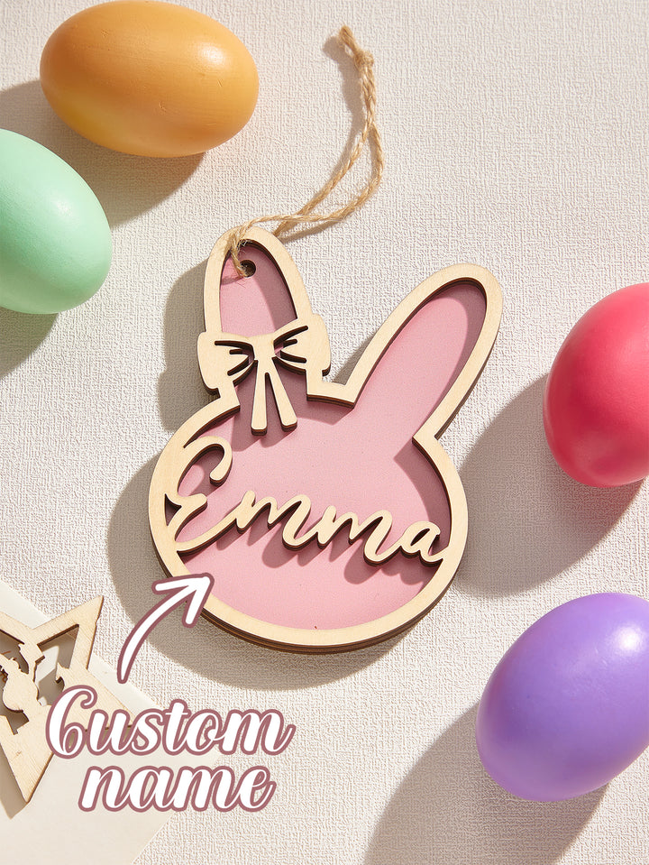 Personalized Rabbit Ornaments with Name Wooden Bunny Ornament Easter Gift for Kids