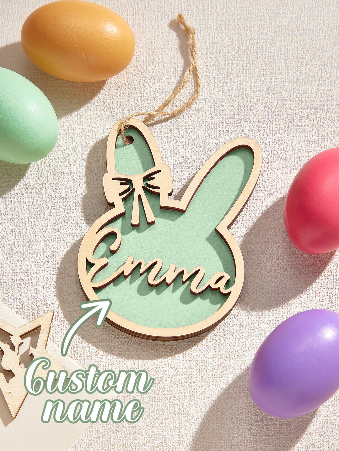 Personalized Rabbit Ornaments with Name Wooden Bunny Ornament Easter Gift for Kids