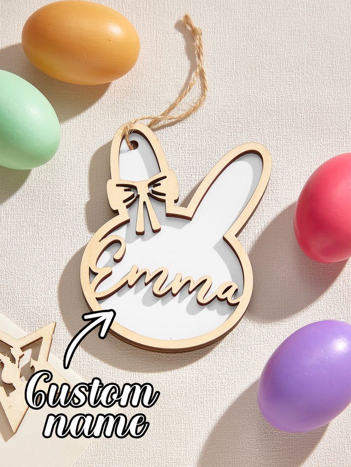 Personalized Rabbit Ornaments with Name Wooden Bunny Ornament Easter Gift for Kids