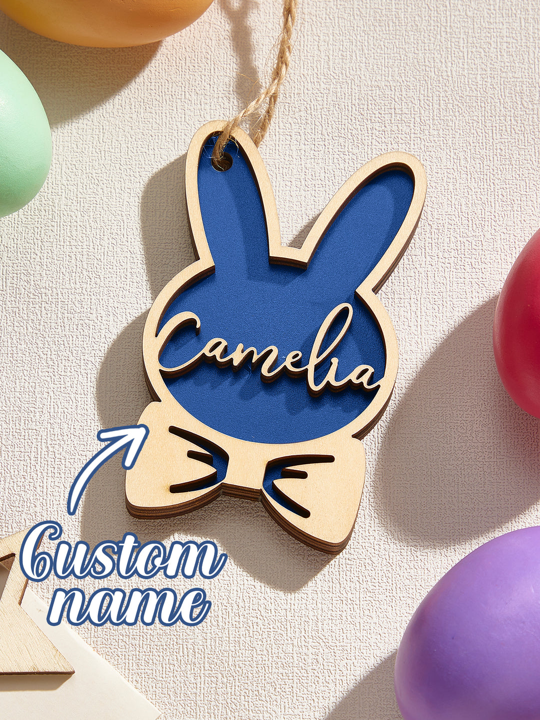 Personalized Rabbit Ornaments with Name Wooden Bunny Ornament Easter Gift for Kids