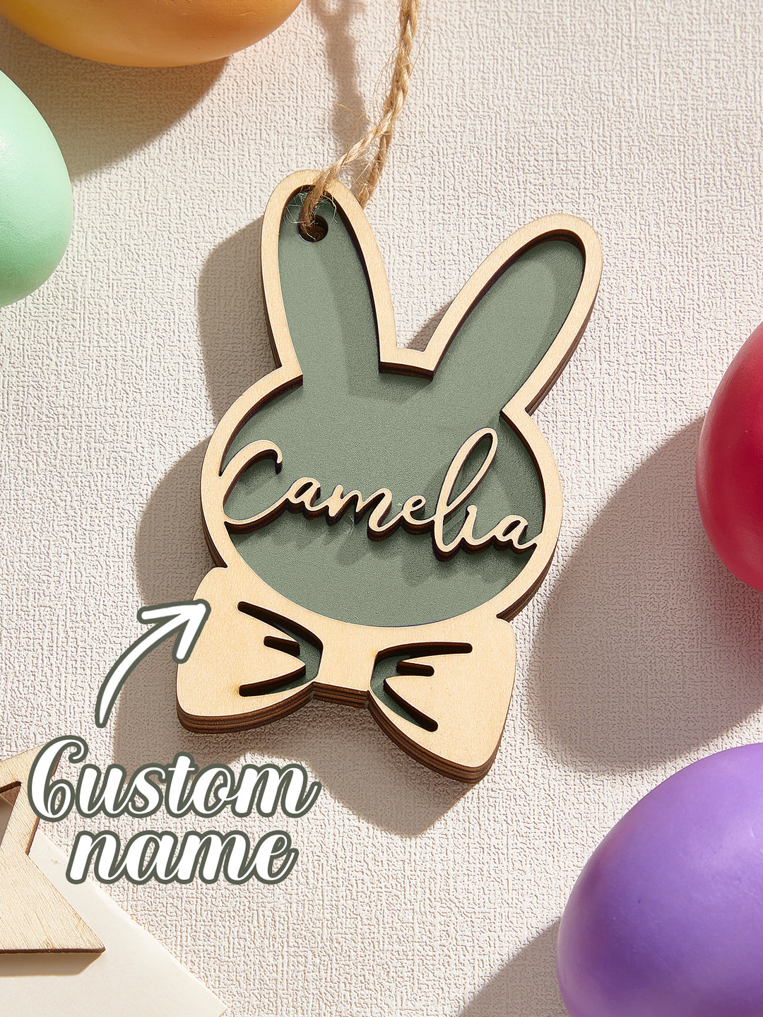 Personalized Rabbit Ornaments with Name Wooden Bunny Ornament Easter Gift for Kids