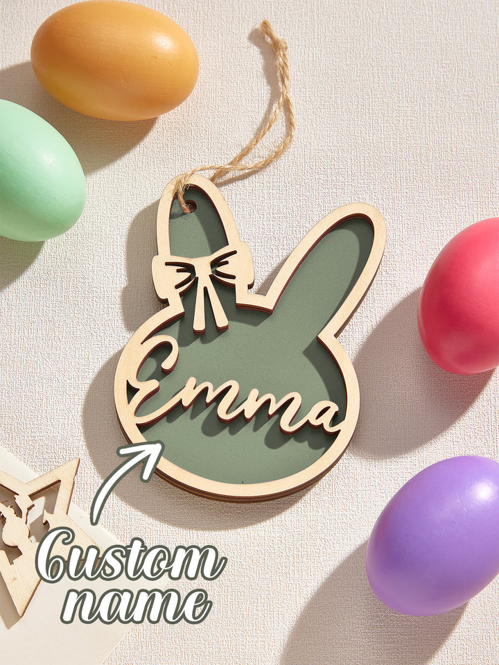 Personalized Rabbit Ornaments with Name Wooden Bunny Ornament Easter Gift for Kids