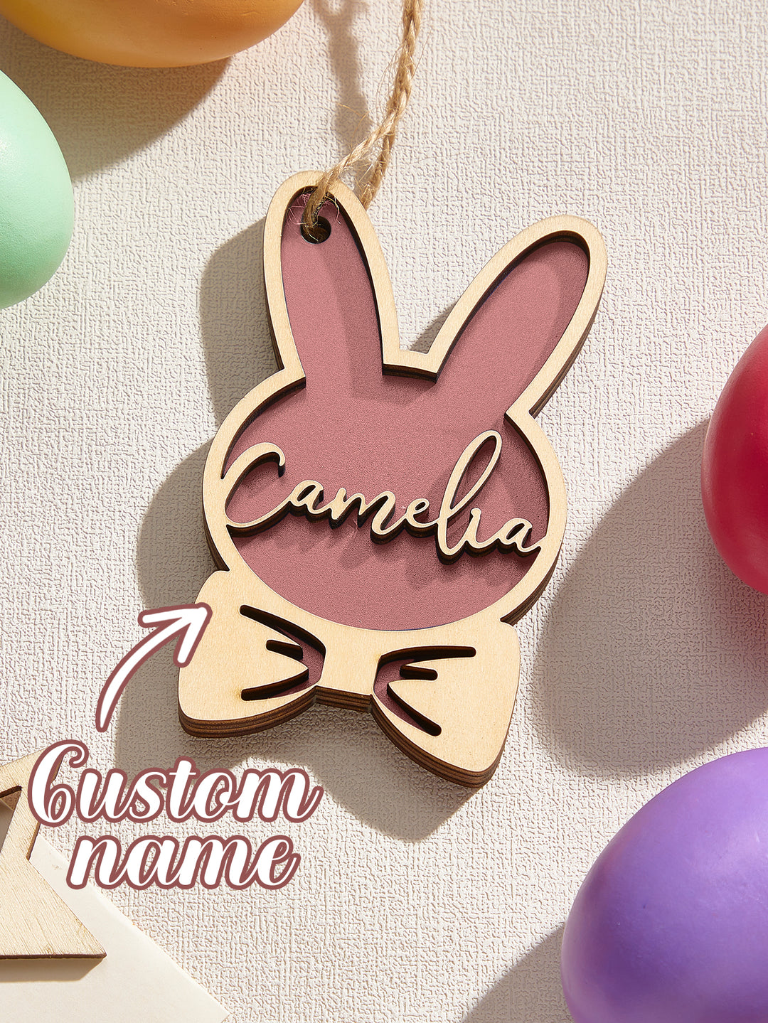 Personalized Rabbit Ornaments with Name Wooden Bunny Ornament Easter Gift for Kids