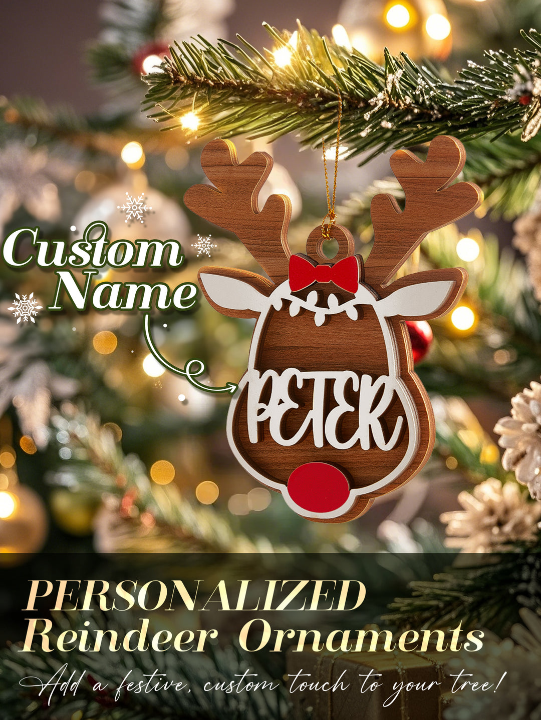 Personalized Reindeer Ornament with Name Christmas Tree Decorations Gift