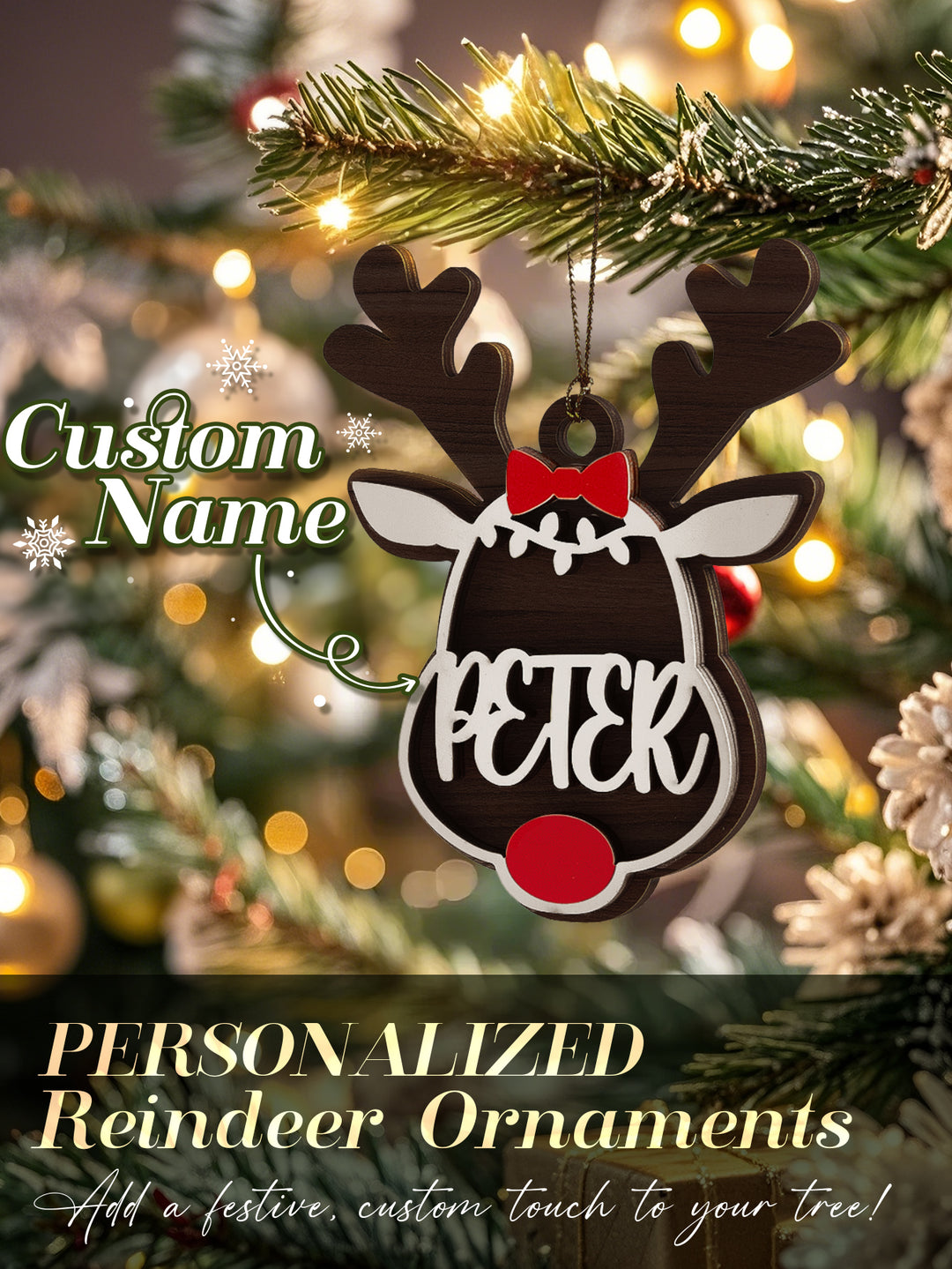 Personalized Reindeer Ornament with Name Christmas Tree Decorations Gift