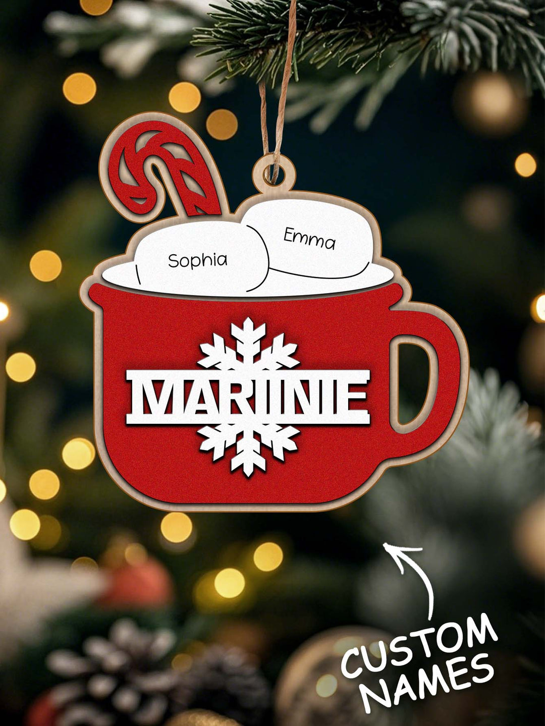 Personalized Family Hot Cocoa Ornament with Name Christmas Ornament for Family Gift