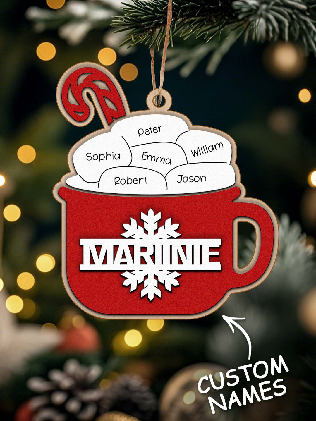 Personalized Family Hot Cocoa Ornament with Name Christmas Ornament for Family Gift