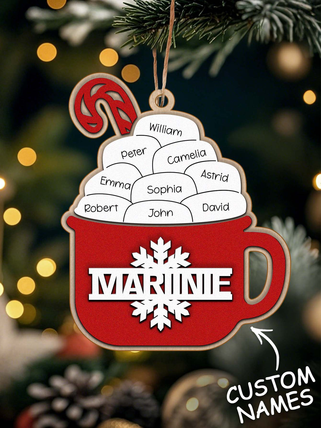 Personalized Family Hot Cocoa Ornament with Name Christmas Ornament for Family Gift