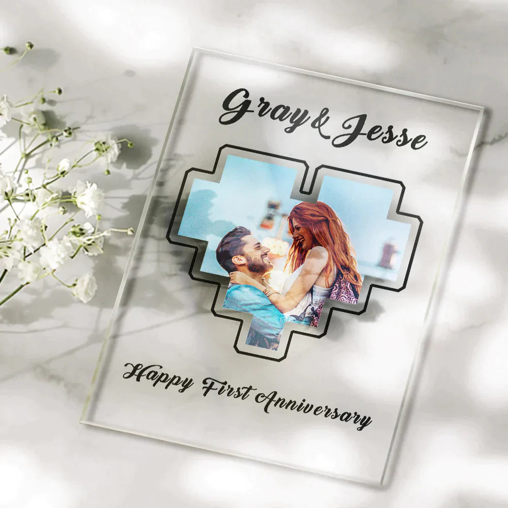 Custom Heart Photo Plaque Acrylic Keychain With Text Anniversary Gift